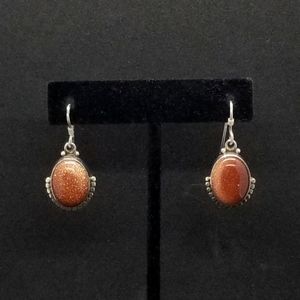 Sterling silver large goldtone cabochon earrings